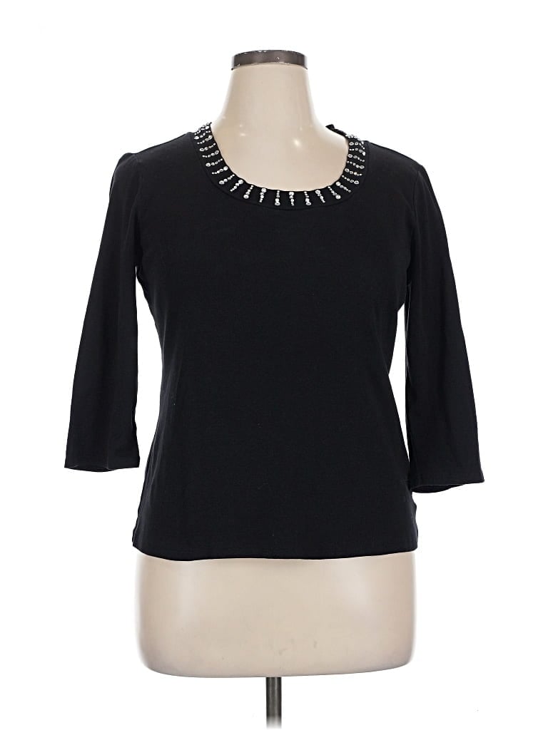 Pre-owned Style & Co 3/4 Sleeve Top Black Scoop Neck Tops