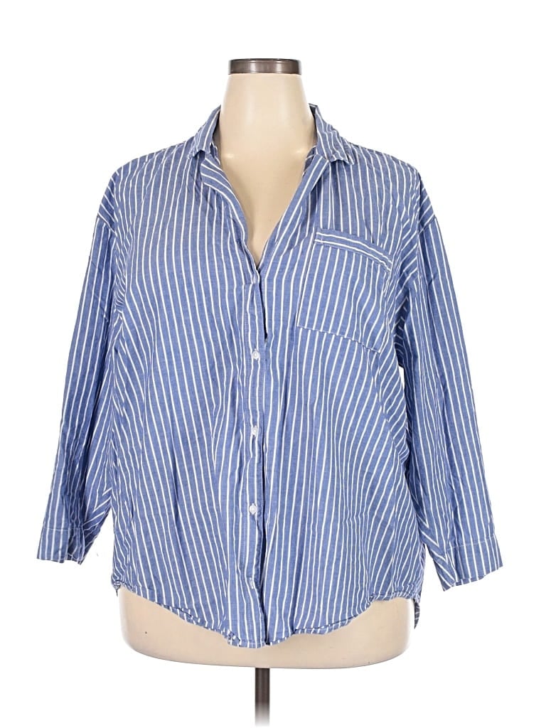 Pre-owned Only 3/4 Sleeve Button Down Shirt In Blue