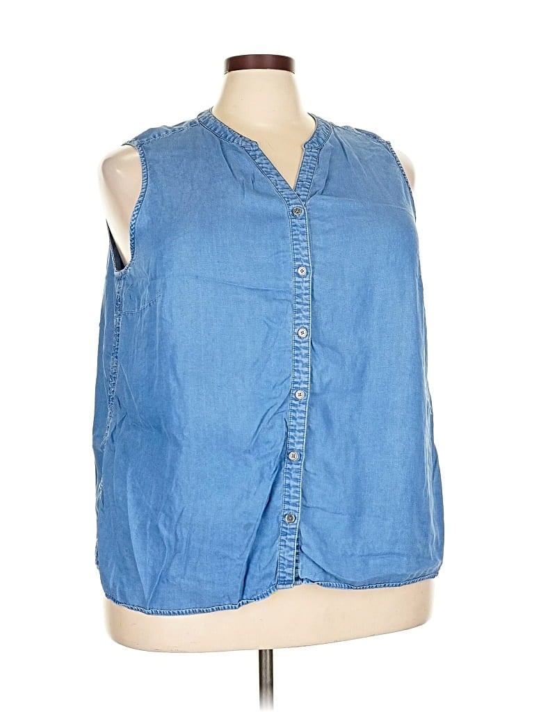 Pre-owned Style & Co Sleeveless Button Down Shirt In Blue