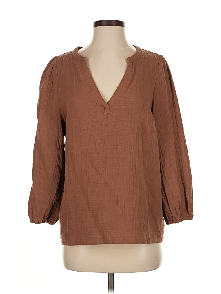 Pre-owned Marine Layer 3/4 Sleeve Blouse In Brown
