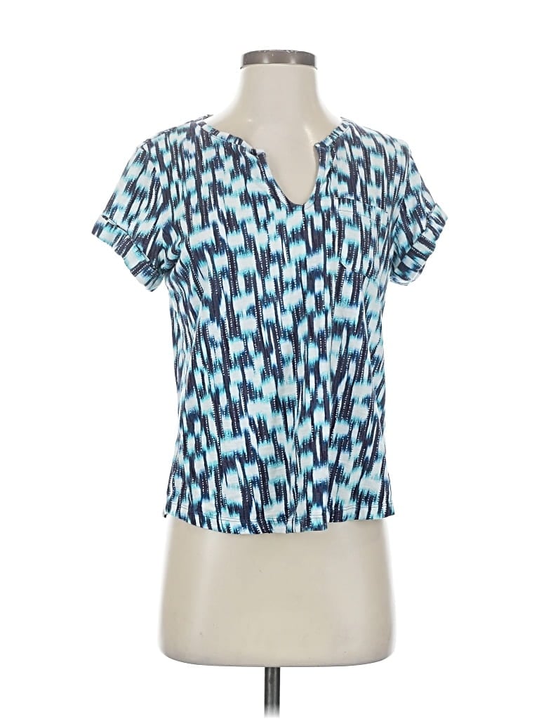 Pre-owned Nic + Zoe Short Sleeve Blouse In Blue