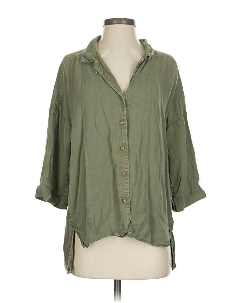 Pre-owned Lou & Grey 3/4 Sleeve Button Down Shirt In Green