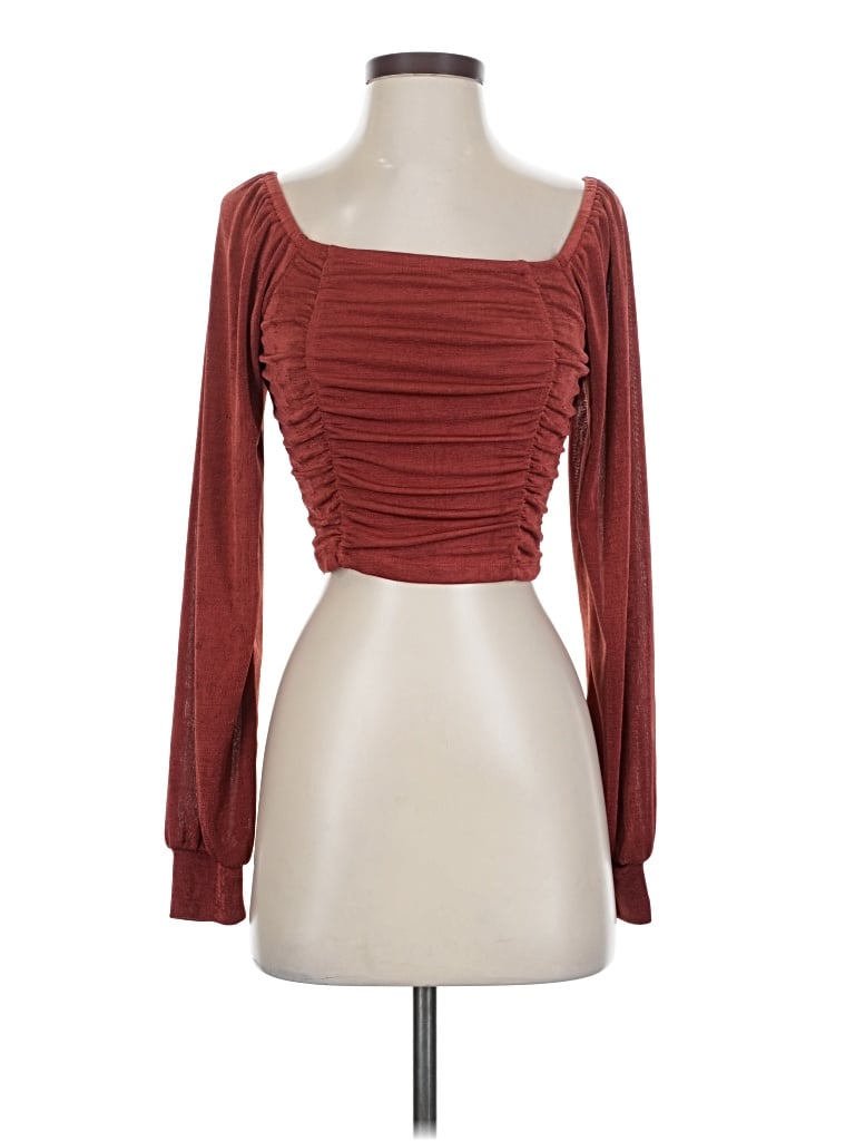 Pre-owned Skies Are Blue Long Sleeve Top Burgundy Sweetheart Neckline Tops