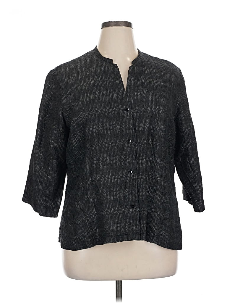 Pre-owned Eileen Fisher 3/4 Sleeve Silk Top Black Square Neckline Tops