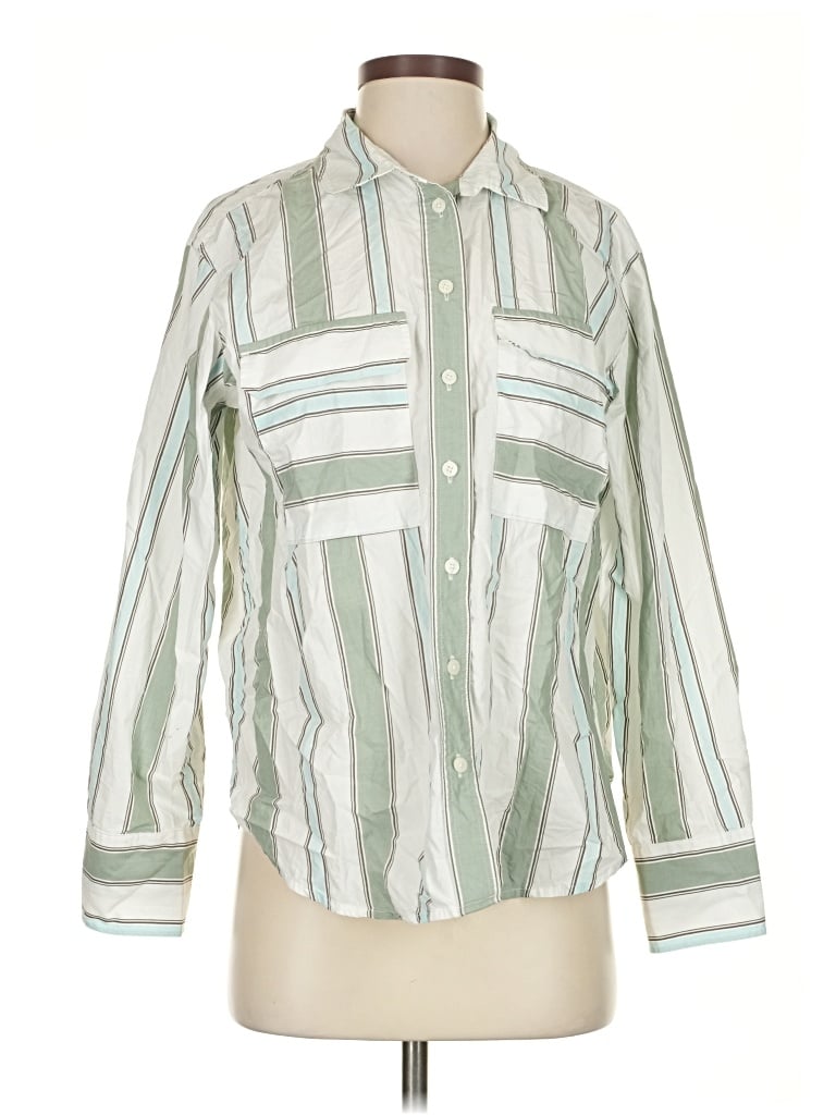 Pre-owned Ann Taylor Loft Long Sleeve Button Down Shirt In Green