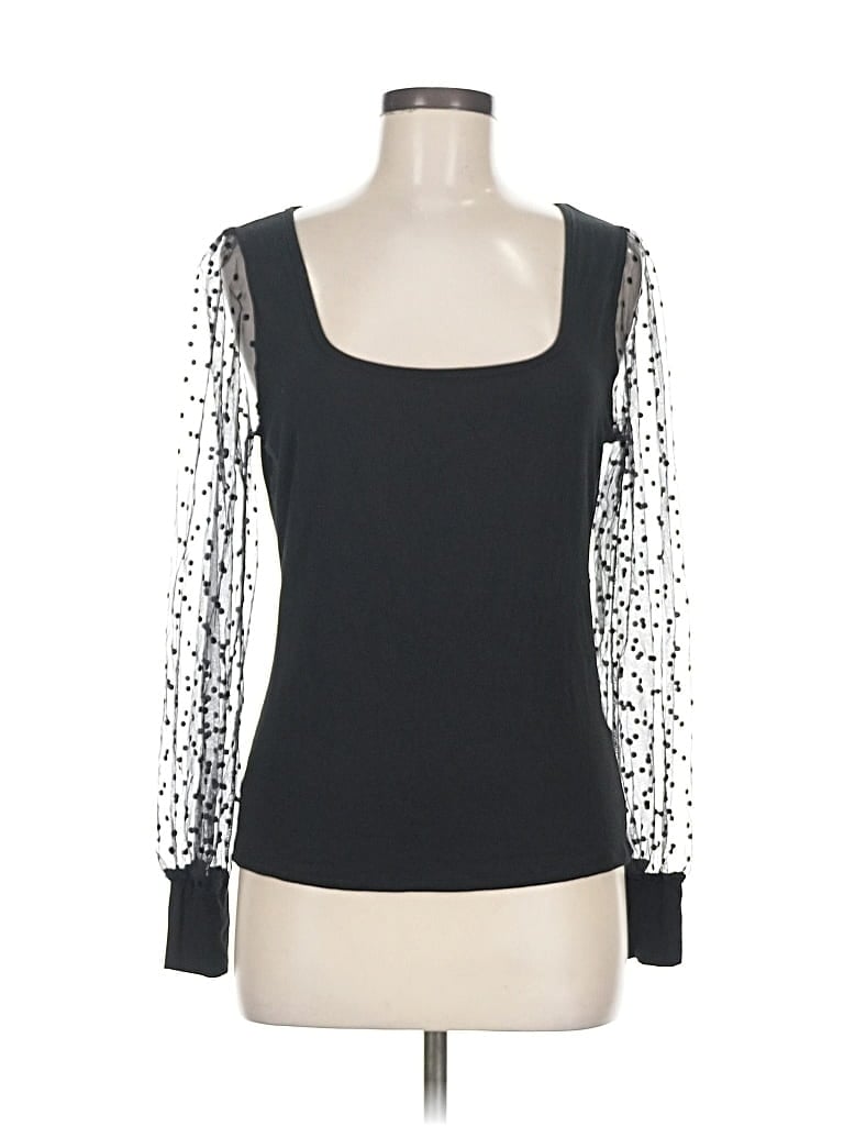 Pre-owned Unbranded Long Sleeve Top Black Square Neckline Tops