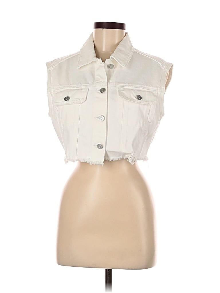 Pre-owned Kancan Jeans Denim Vest In White