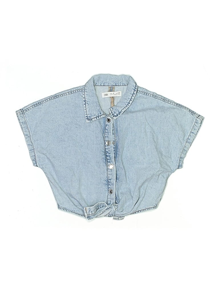 Pre-owned Zara Kids' Short Sleeve Button Down Shirt In Blue