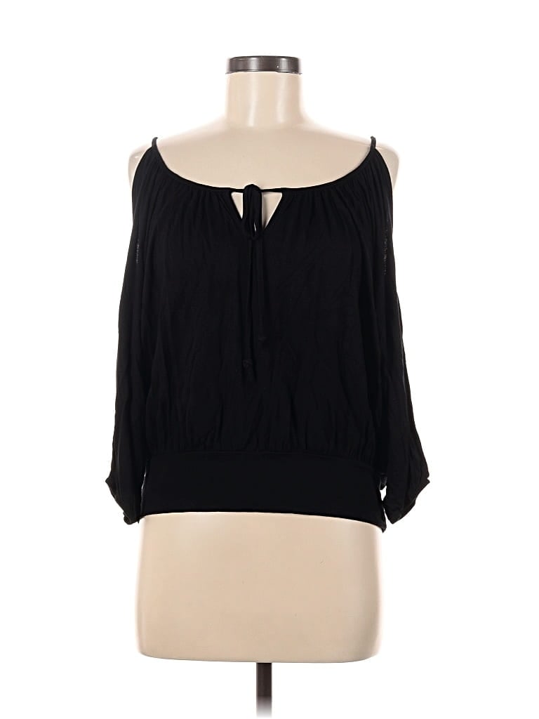 Pre-owned Guess 3/4 Sleeve Top Black Cold Shoulder Neckline Tops