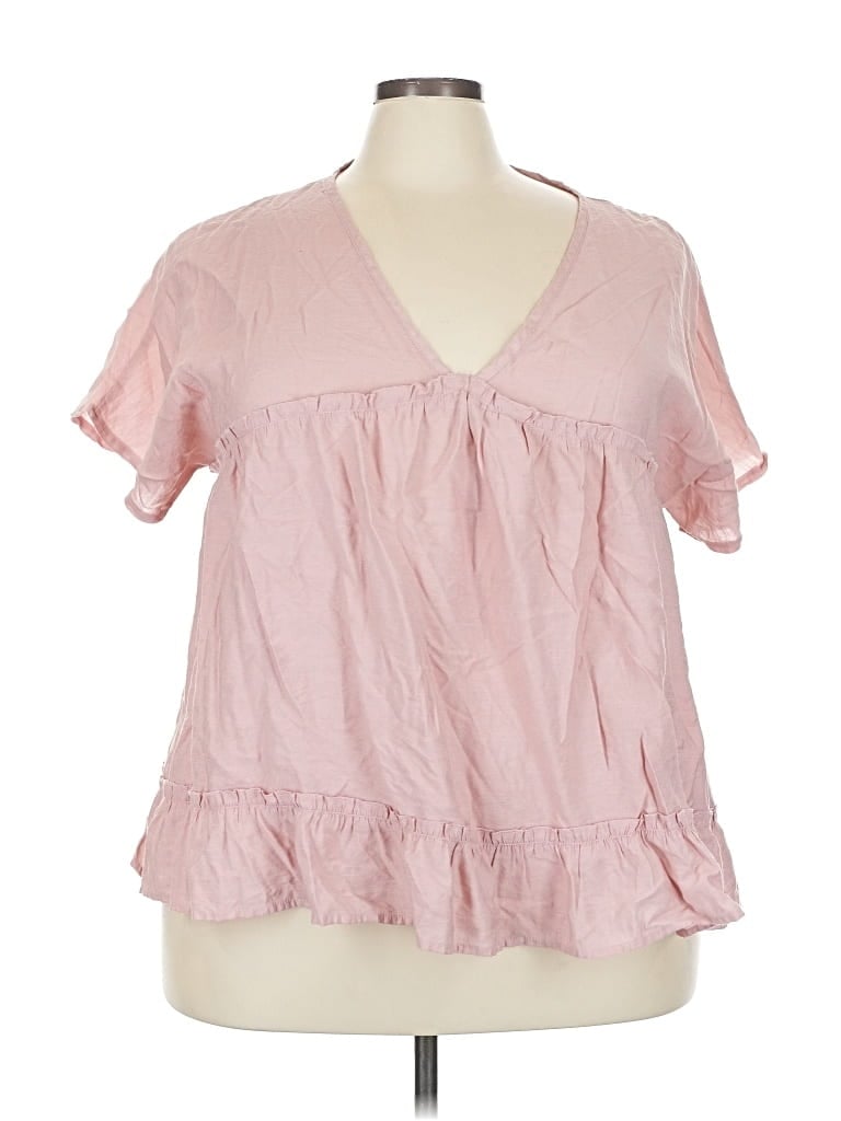 Pre-owned Shein Curve Short Sleeve Blouse In Pink