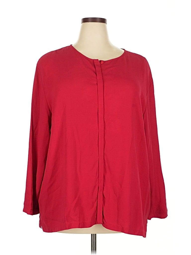 Pre-owned Eileen Fisher 3/4 Sleeve Silk Top Red Keyhole Neckline Tops
