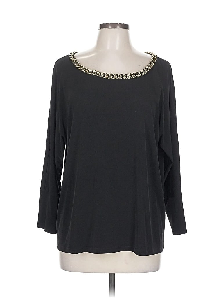 Pre-owned Calvin Klein 3/4 Sleeve Top Black Boatneck Tops