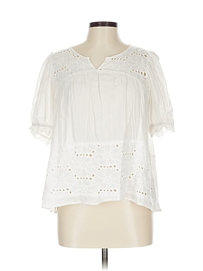 Pre-owned Umgee Short Sleeve Blouse In White