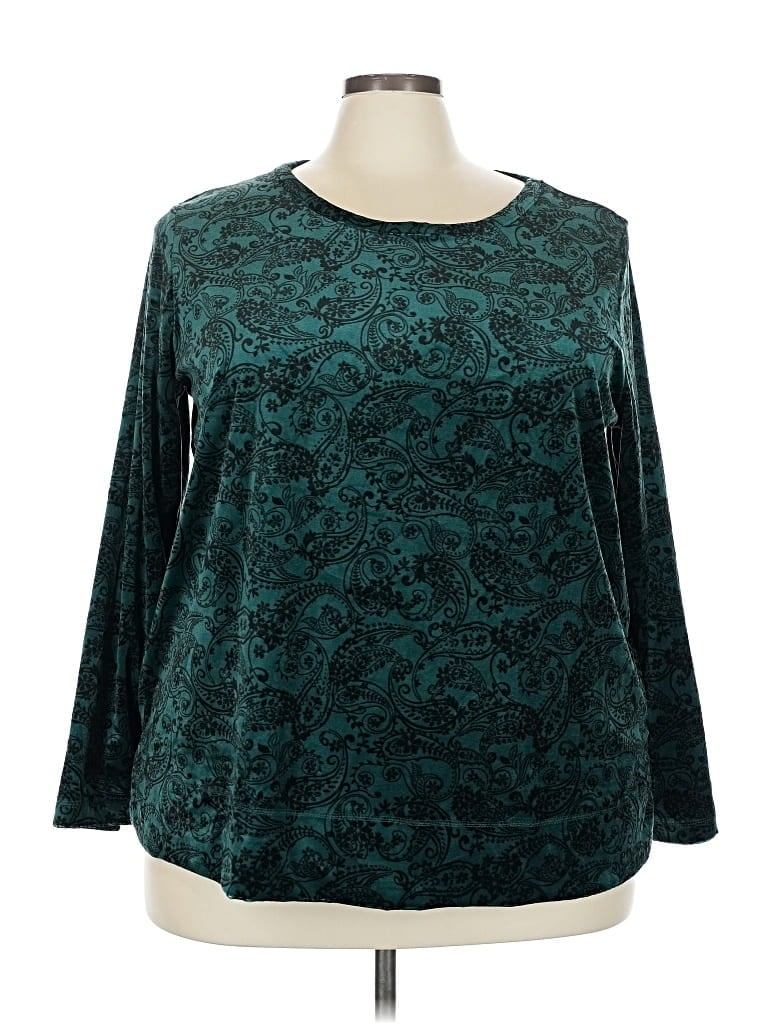 Pre-owned Woman Within 3/4 Sleeve Top Teal Boatneck Tops In Blue