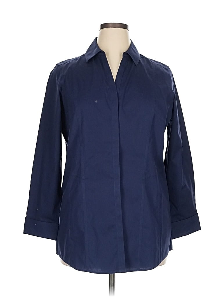 Pre-owned Foxcroft 3/4 Sleeve Button Down Shirt In Blue