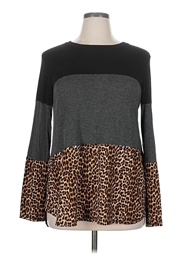 Pre-owned Celeste Long Sleeve Top Gray Crew Neck Tops