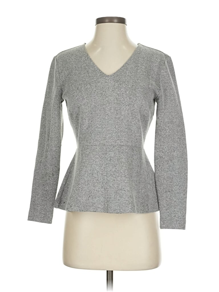 Pre-owned Ann Taylor Long Sleeve Top Gray V Neck Tops