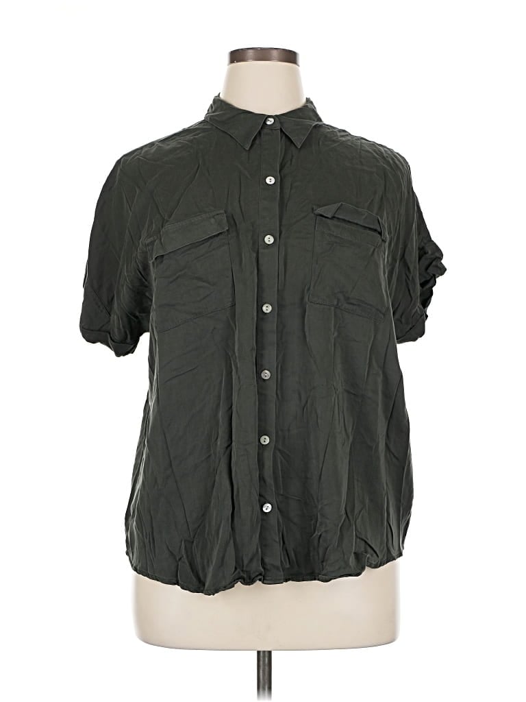 Pre-owned Jjill Short Sleeve Button Down Shirt In Green