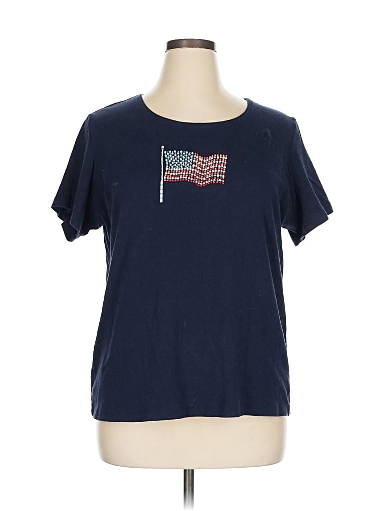 Pre-owned Karen Scott Short Sleeve Top Blue Crew Neck Tops