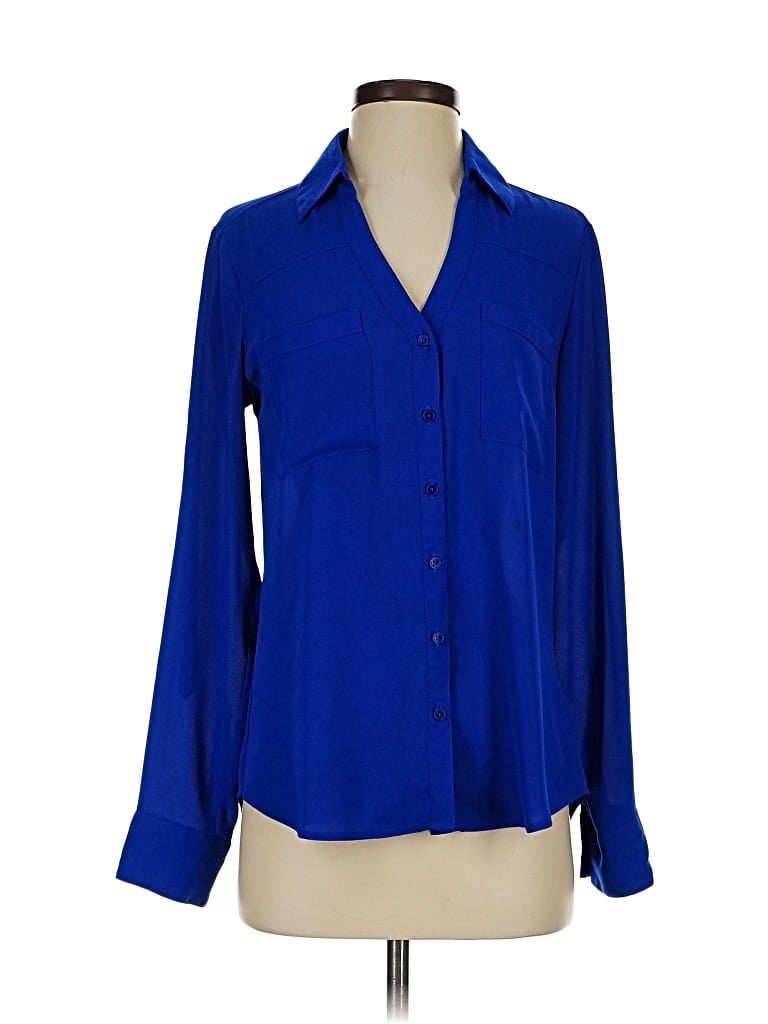 Pre-owned Express Long Sleeve Blouse In Blue