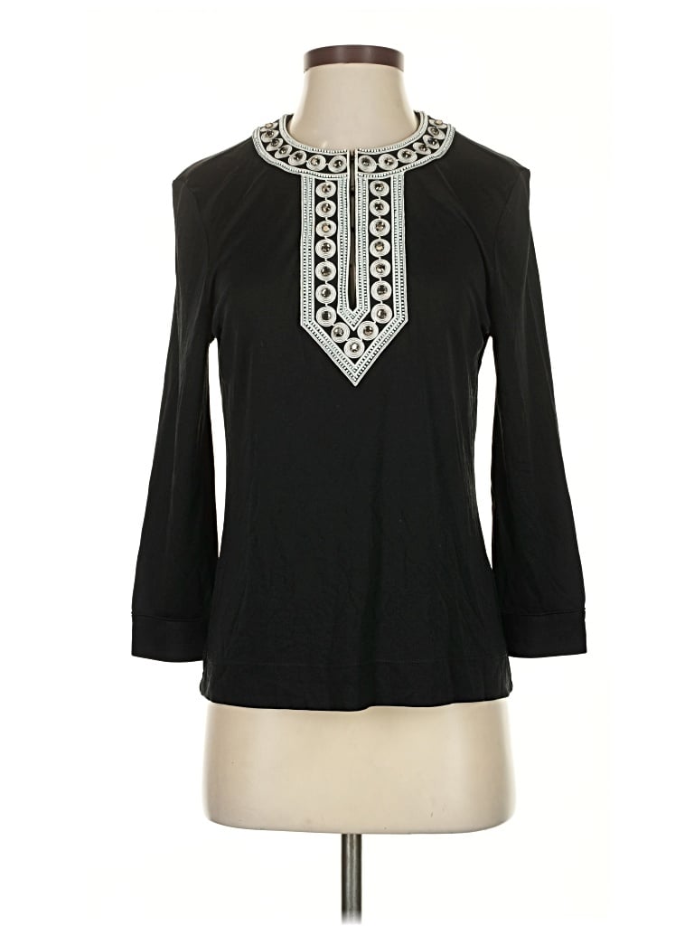 Pre-owned Tory Burch 3/4 Sleeve Top Black Keyhole Neckline Tops
