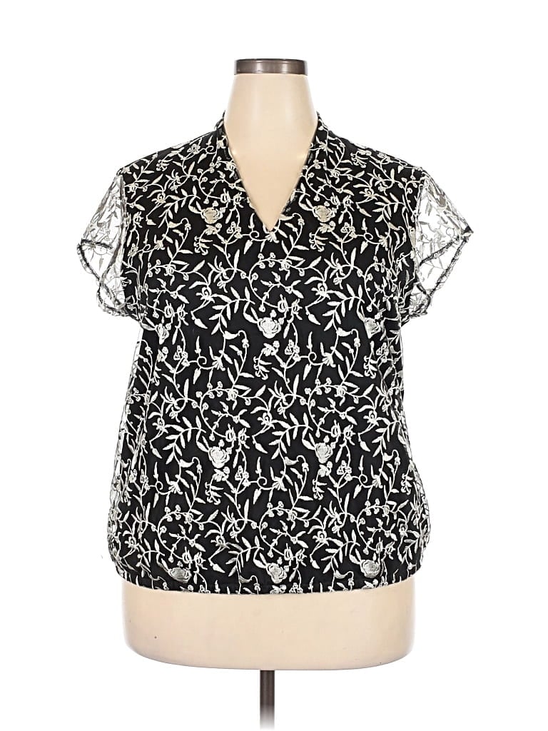 Pre-owned Liz Claiborne Career Short Sleeve Blouse In Black