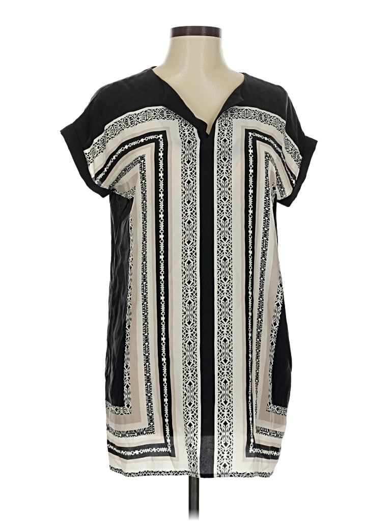 CYNTHIA ROWLEY TJX Pre-owned Short Sleeve Silk Top Black V Neck Tops