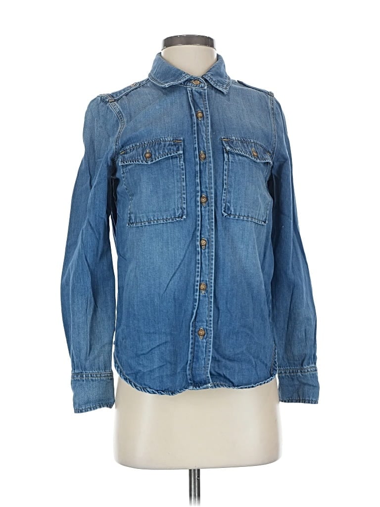 Pre-owned Good American Long Sleeve Button Down Shirt In Blue