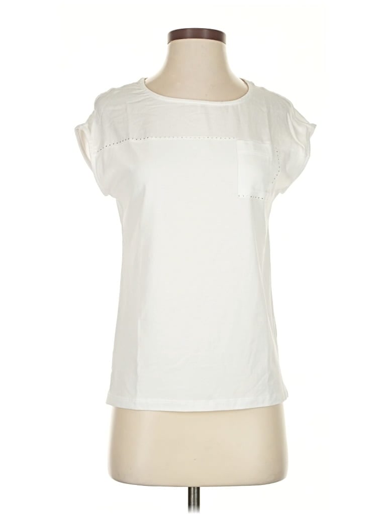 Pre-owned Carre Noir Short Sleeve Top Ivory Crew Neck Tops In White