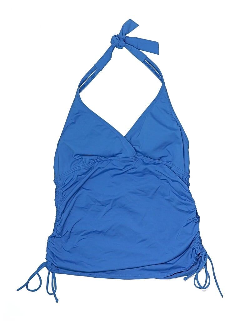 Pre-owned Lands' End Swimsuit Top Blue Solid Pattern Swimwear