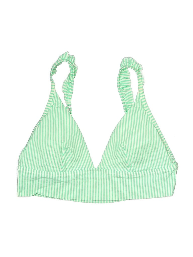 Pre-owned Aerie Swimsuit Top Green Stripes Pattern Swimwear