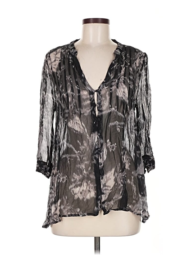 Pre-owned Joie 3/4 Sleeve Silk Top Gray Plunge Neckline Tops