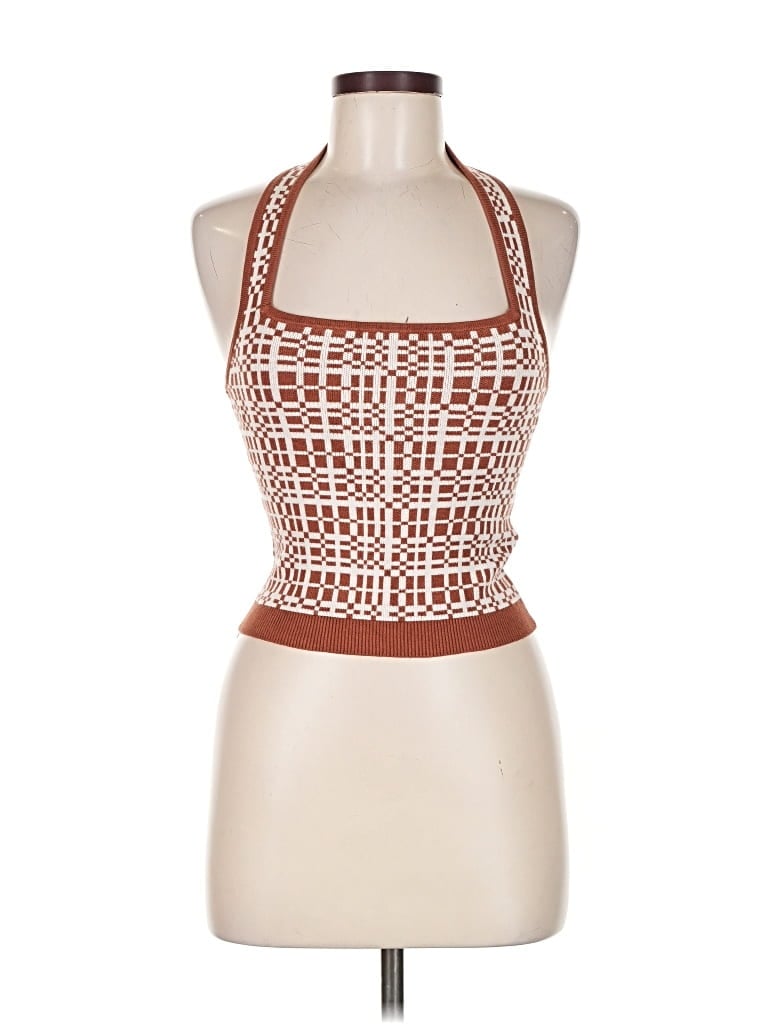 Pre-owned Abercrombie & Fitch Sleeveless Top Brown Halter Neckline Tops