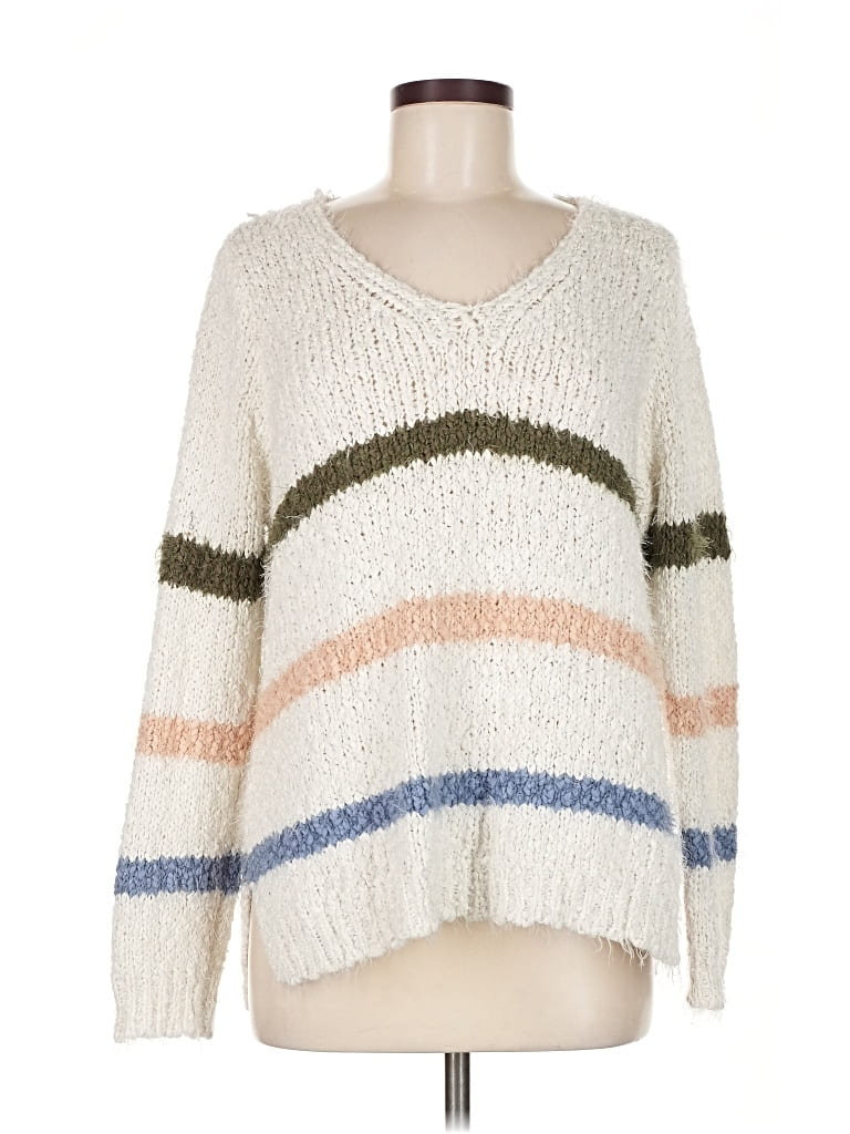 Pre-owned Line & Dot Pullover Sweater In White