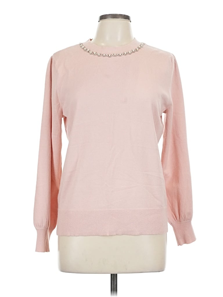 Pre-owned Liz Claiborne Long Sleeve Top Pink Crew Neck Tops