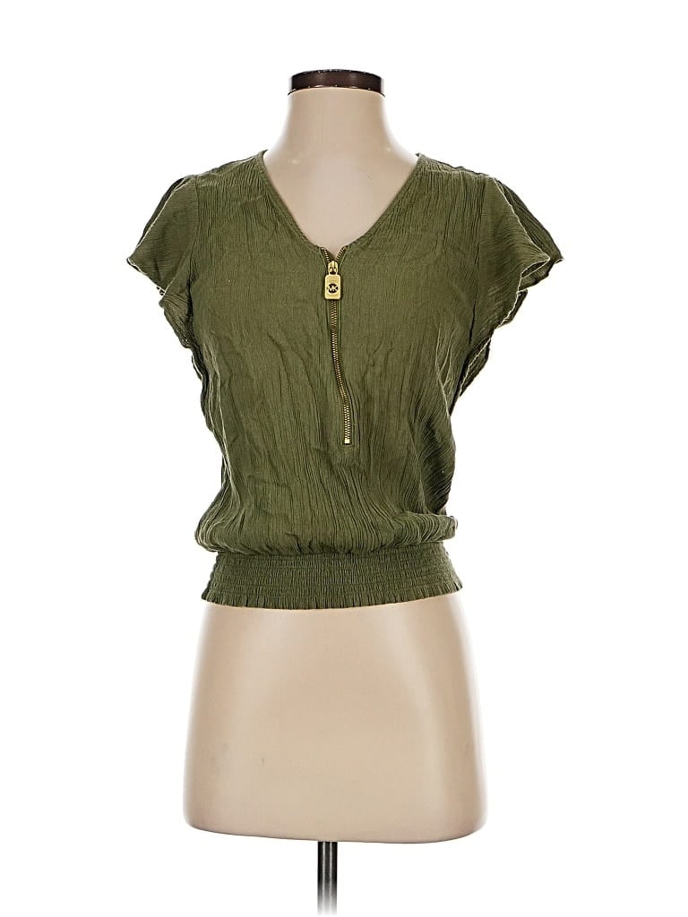 Pre-owned Michael Michael Kors Short Sleeve Top Green Keyhole Neckline Tops