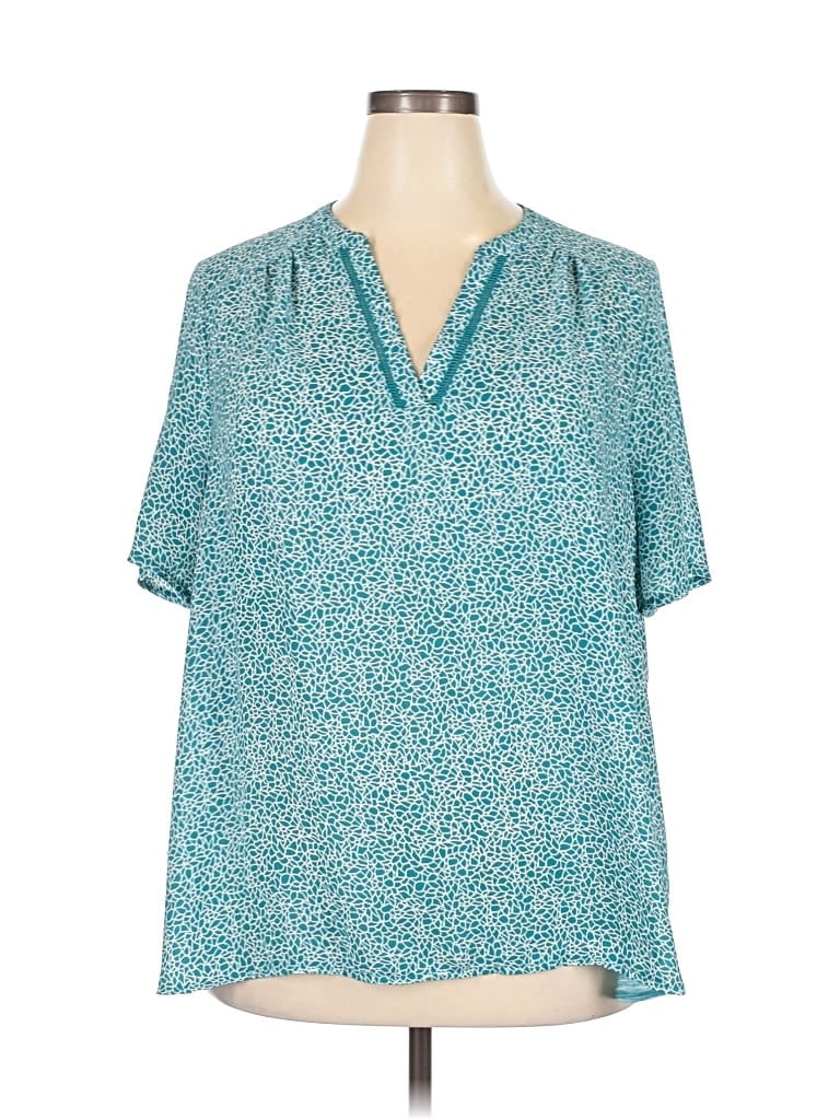 Pre-owned Lane Bryant Short Sleeve Blouse In Blue