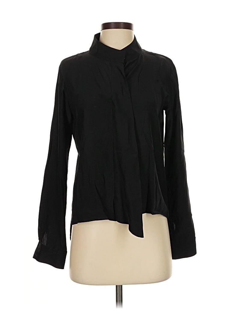 Pre-owned Frame Long Sleeve Silk Top Black Tie Neck Tops