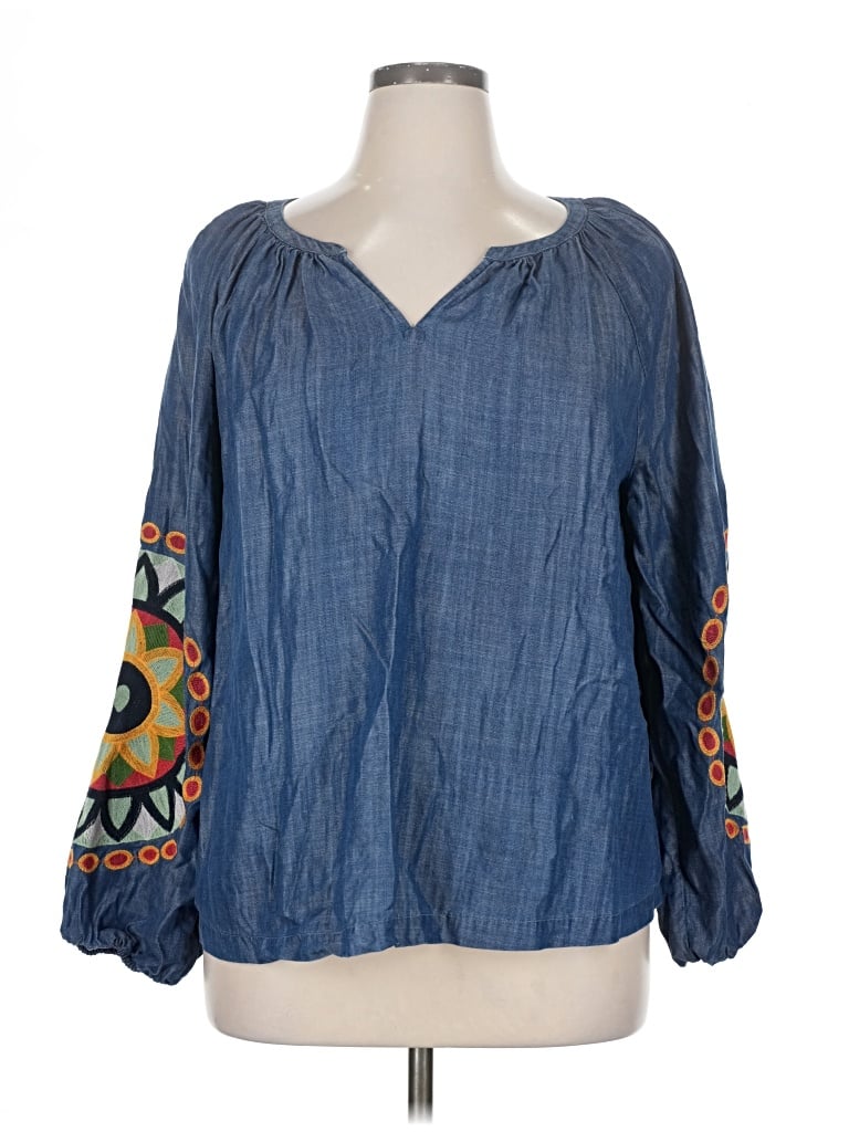 Pre-owned Crown & Ivy Long Sleeve Blouse In Blue