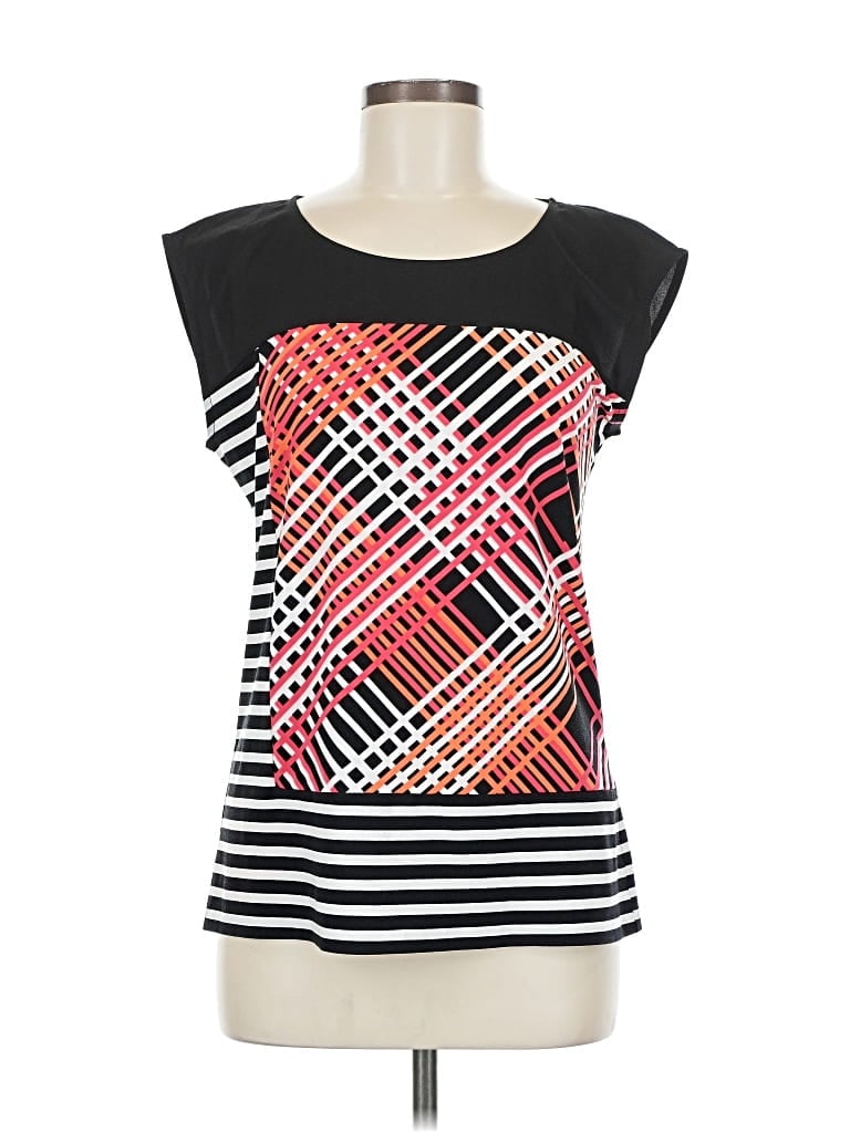 Pre-owned Calvin Klein Short Sleeve Top Black Square Neckline Tops