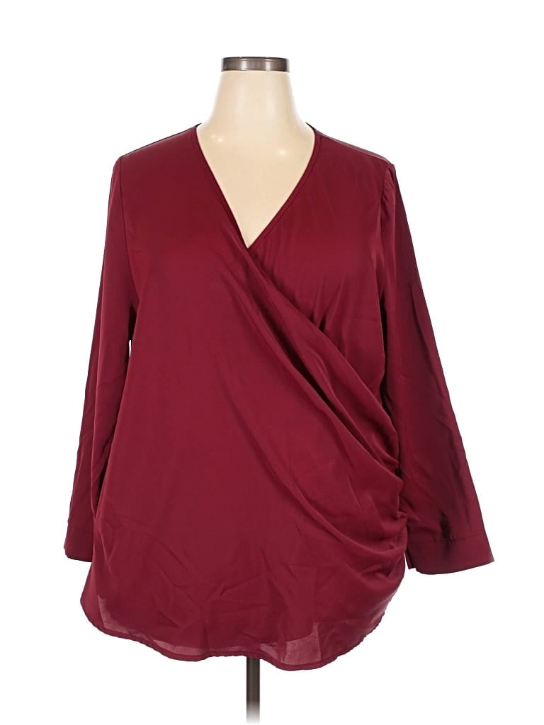 Pre-owned Shein Curve 3/4 Sleeve Blouse In Burgundy