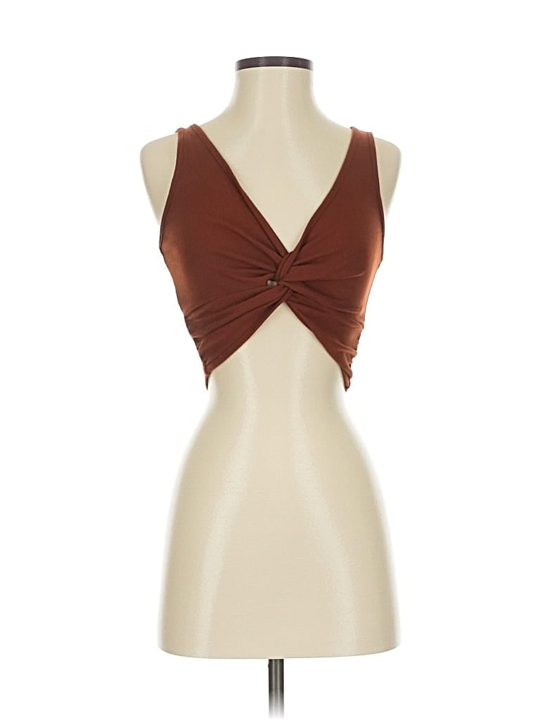 Pre-owned Cider Tank Top Brown Solid Pattern Strapless Neckline Tops