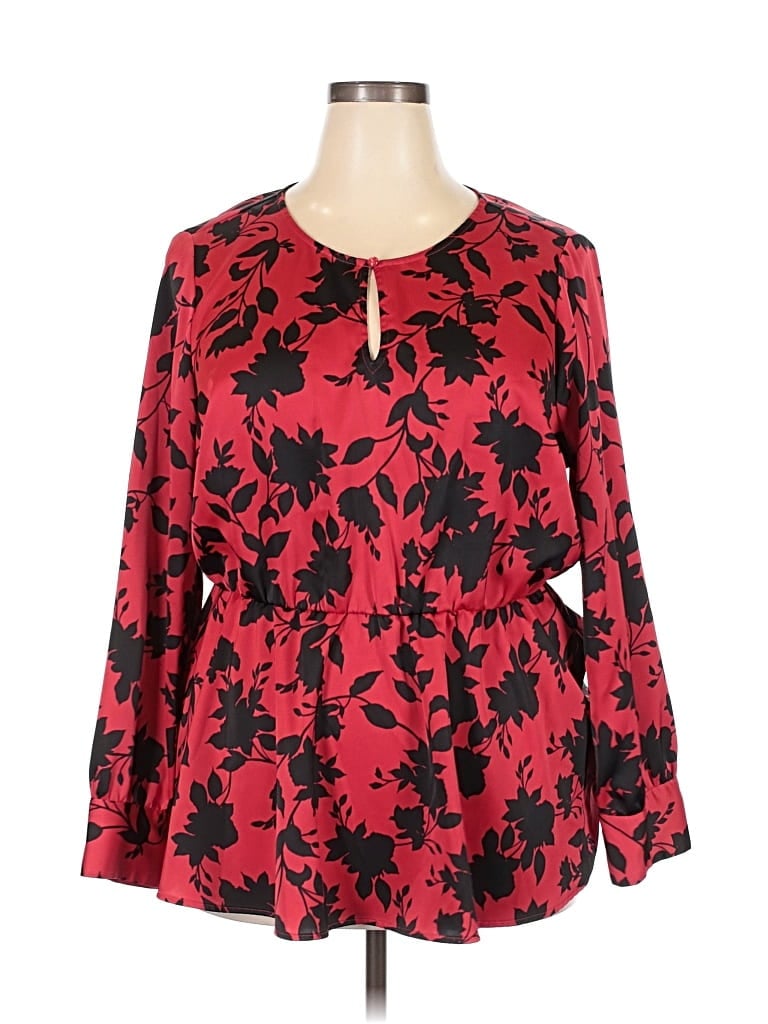 Pre-owned Lane Bryant Long Sleeve Top Red Crew Neck Tops