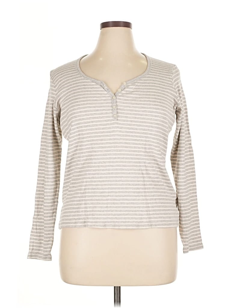 Pre-owned Hanes Long Sleeve Henley Shirt In Gray