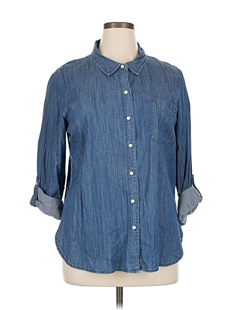 Pre-owned Tommy Hilfiger 3/4 Sleeve Button Down Shirt In Blue