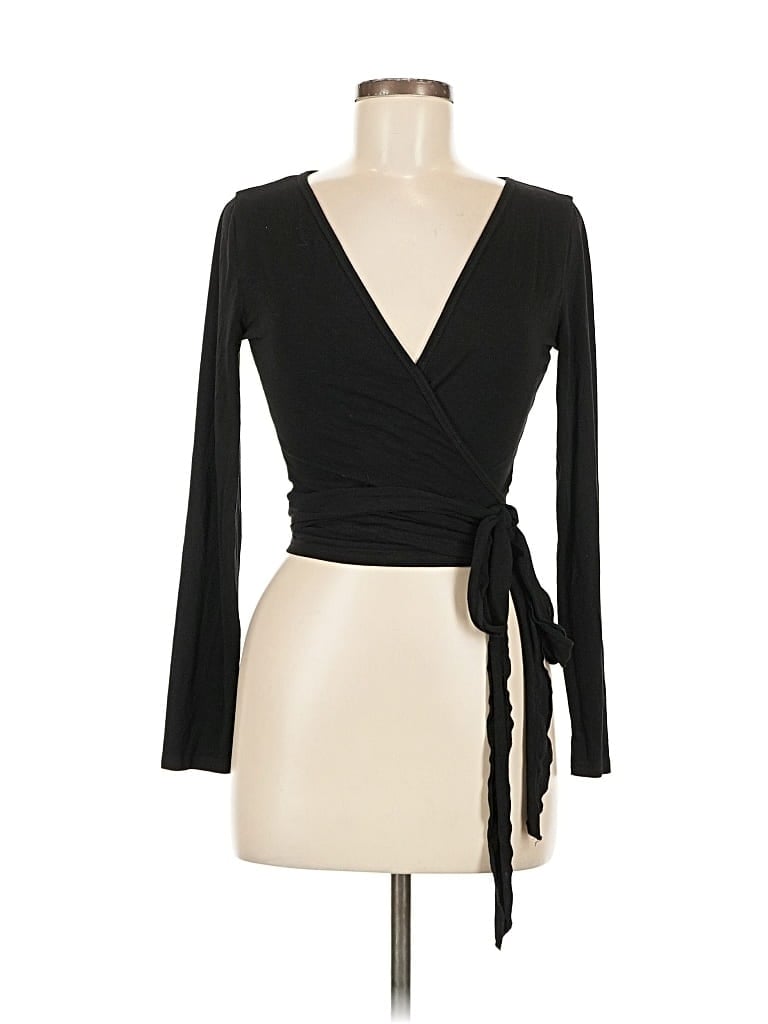 Pre-owned Shein Long Sleeve Top Black Plunge Neckline Tops