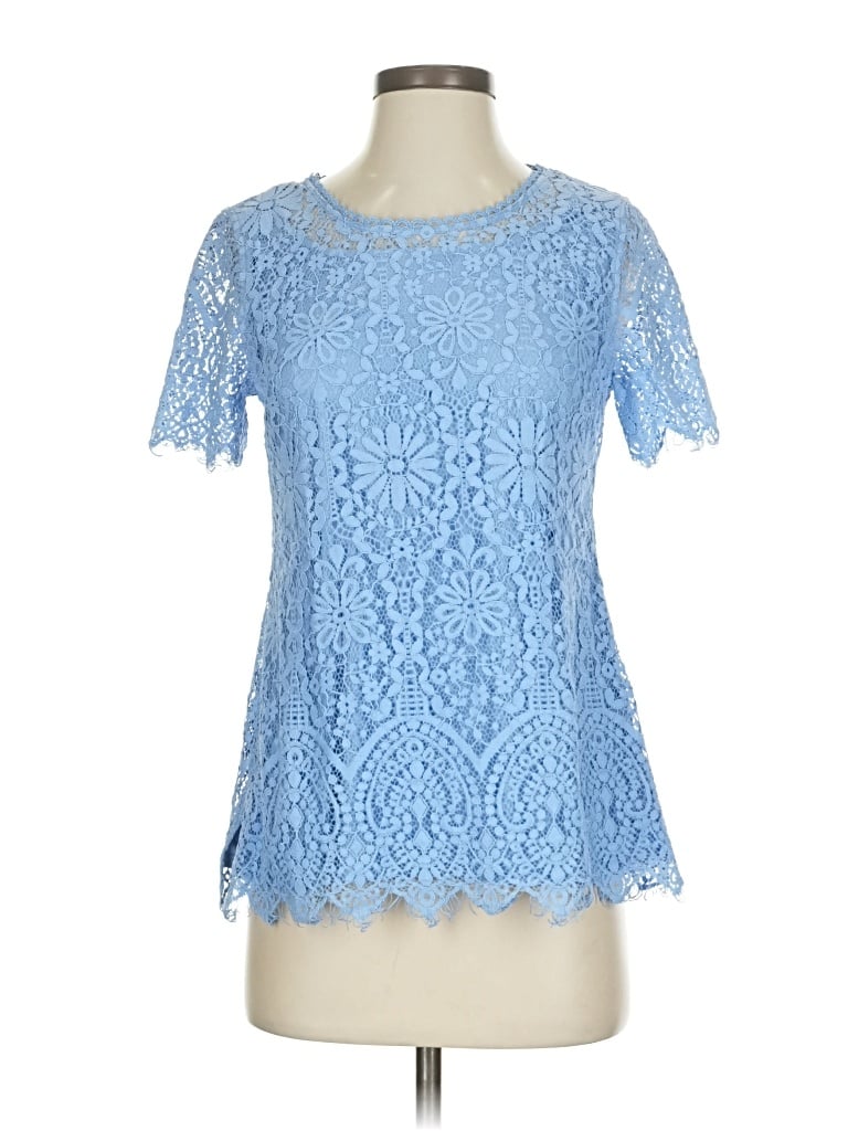 Pre-owned Isaac Mizrahi Live Short Sleeve Blouse In Blue