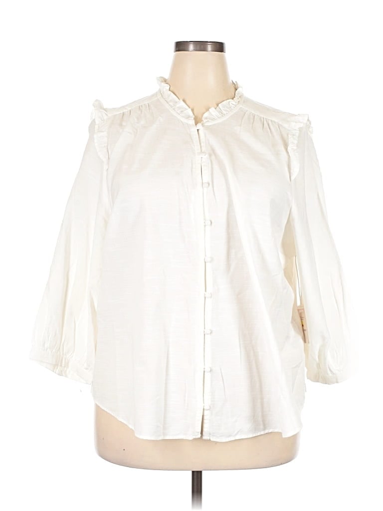 Pre-owned Lc Lauren Conrad 3/4 Sleeve Button Down Shirt In White