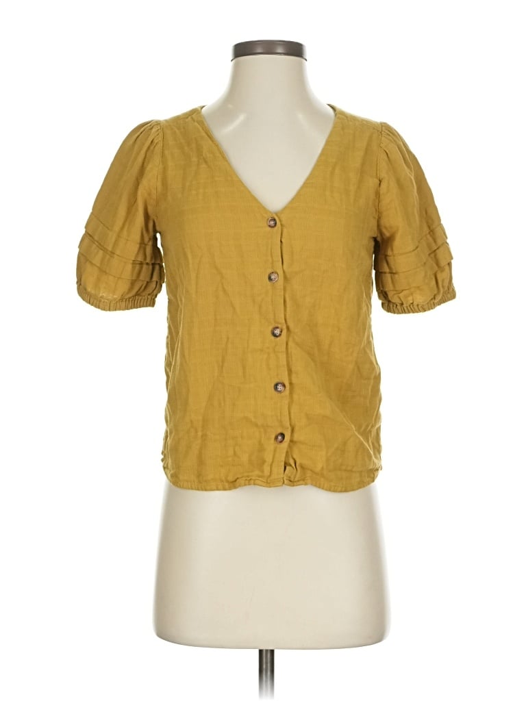 Pre-owned Madewell Short Sleeve Blouse In Yellow