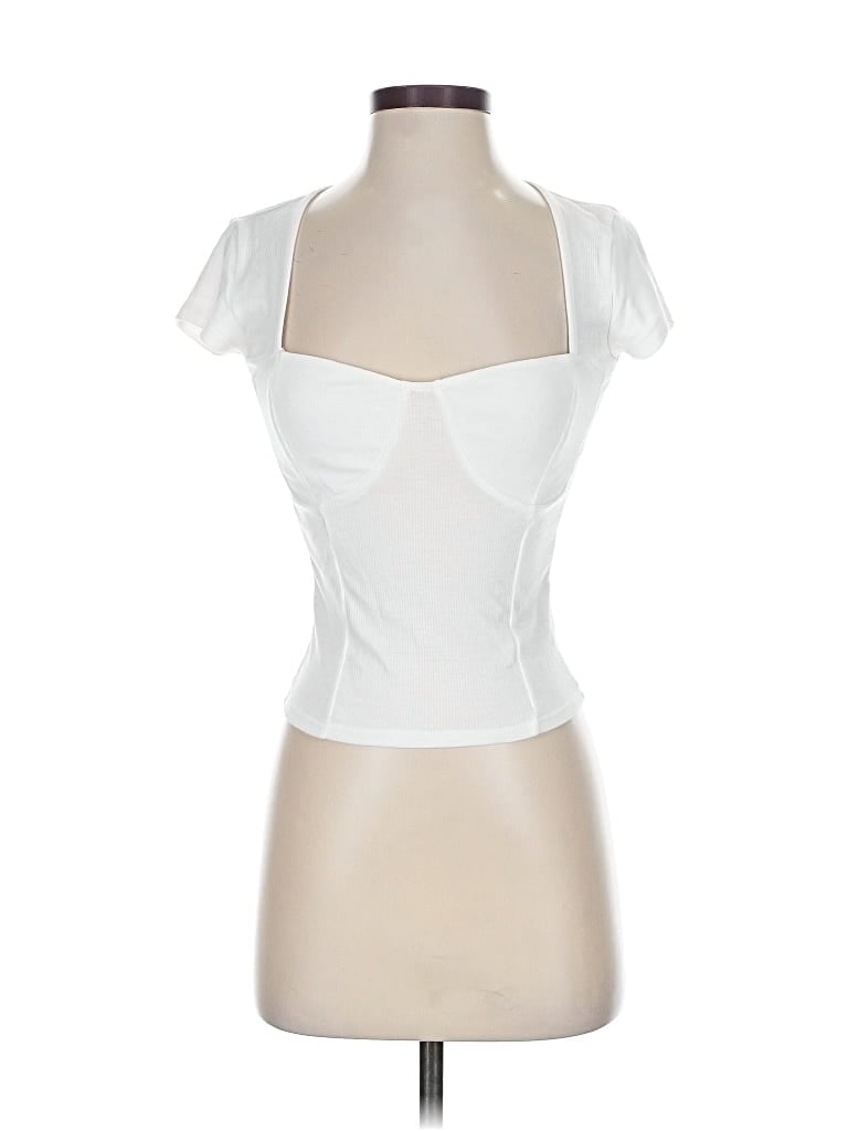 Forever 21 Short Sleeve Top White Sweetheart Neckline Tops In Multi